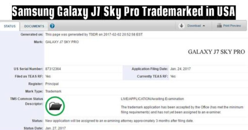 Samsung Galaxy J7 Sky Pro Trademarked in USA